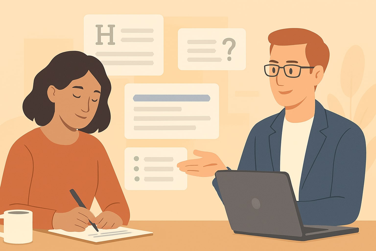 Penulis dan spesialis SEO menyusun konten terstruktur agar bisa dikutip di AI Overviews