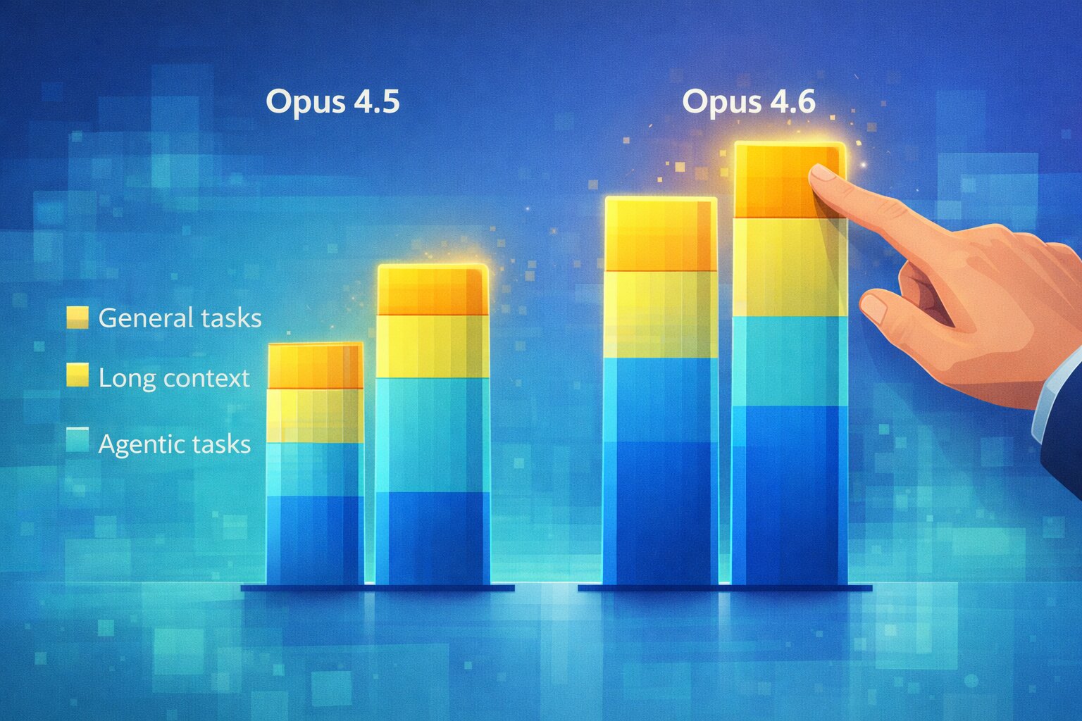 Ilustrasi perbandingan performa Claude Opus 4.6 dan Opus 4.5 pada berbagai benchmark.
