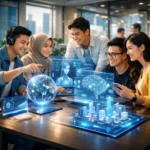 Ilustrasi profesional dan mahasiswa Indonesia menggunakan AI Tools gratis di tahun 2026.