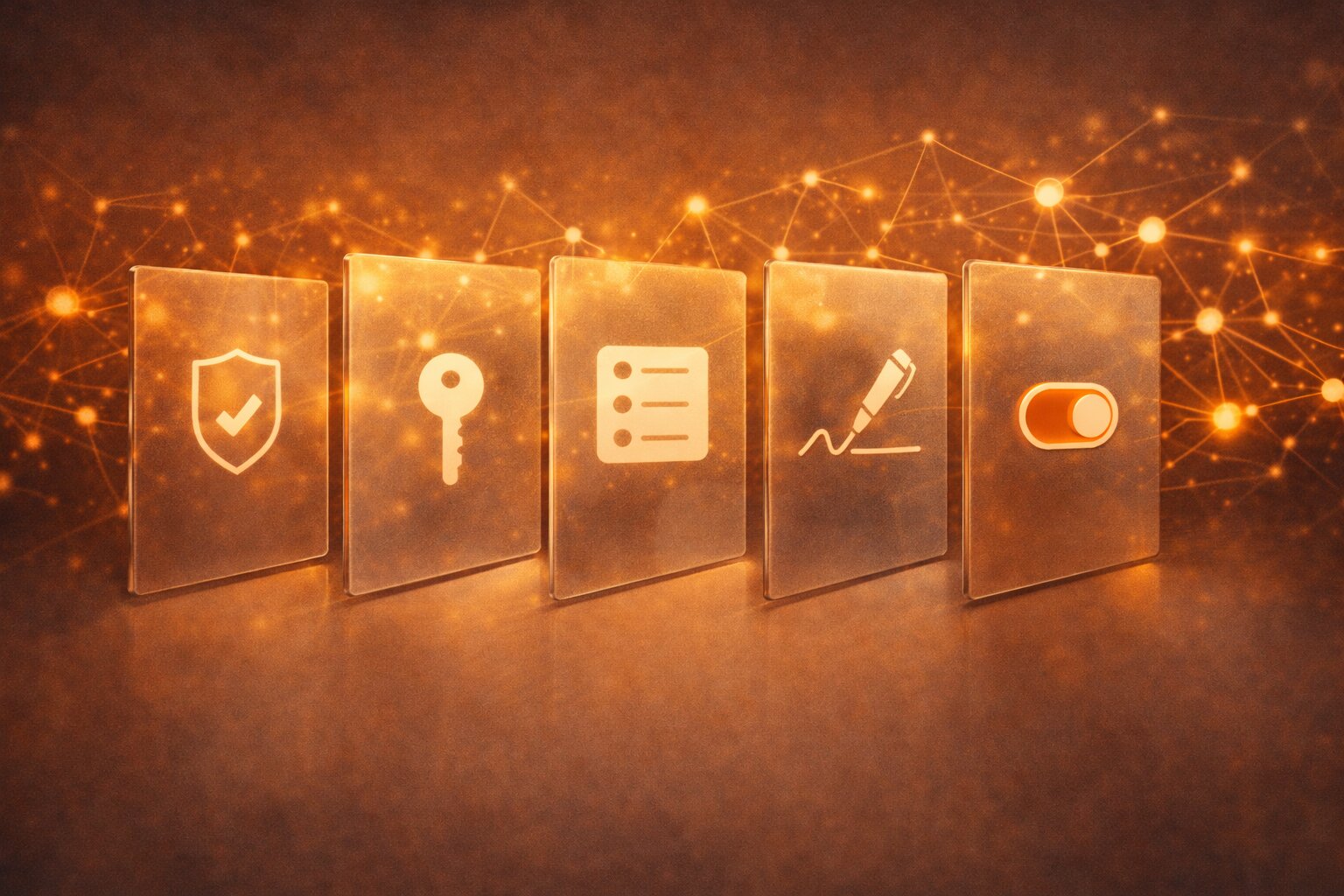 Ilustrasi guardrails: verifikasi, permission, audit log, signing, sandbox, kill switch