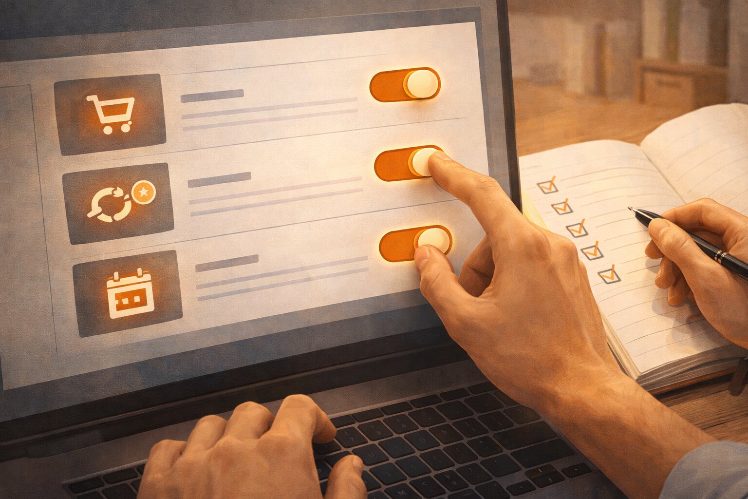 Ilustrasi orang mengklik pengaturan Sales campaign dengan checklist guardrail