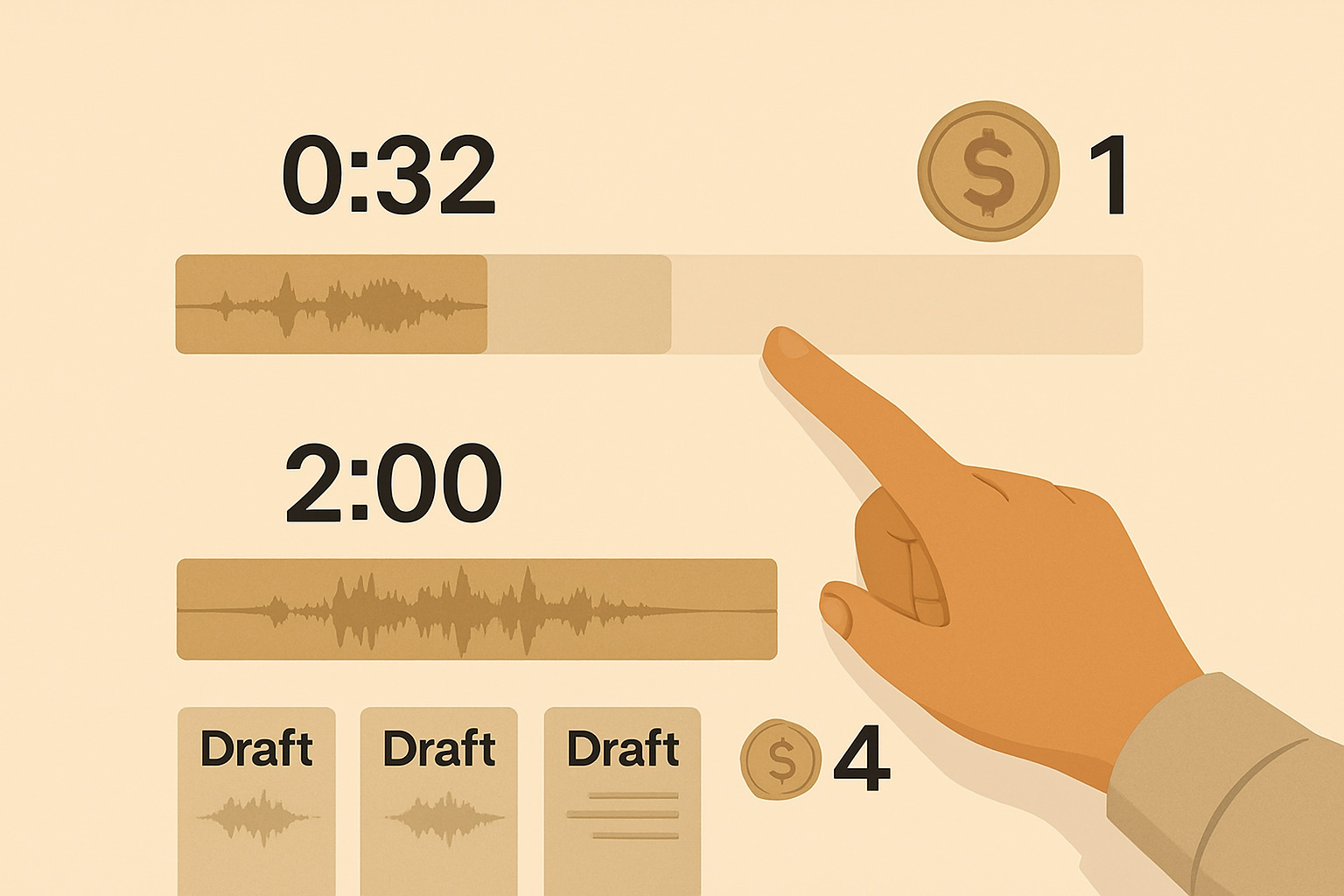 Visual explanation of Udio credits for 32 second and 130 second generations