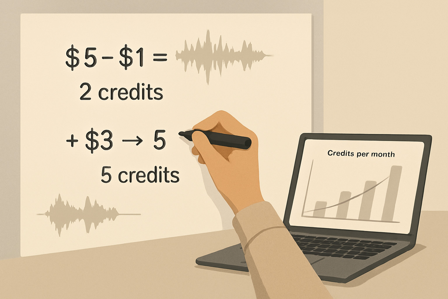 Creator calculating Udio credits and song costs for pricing plans