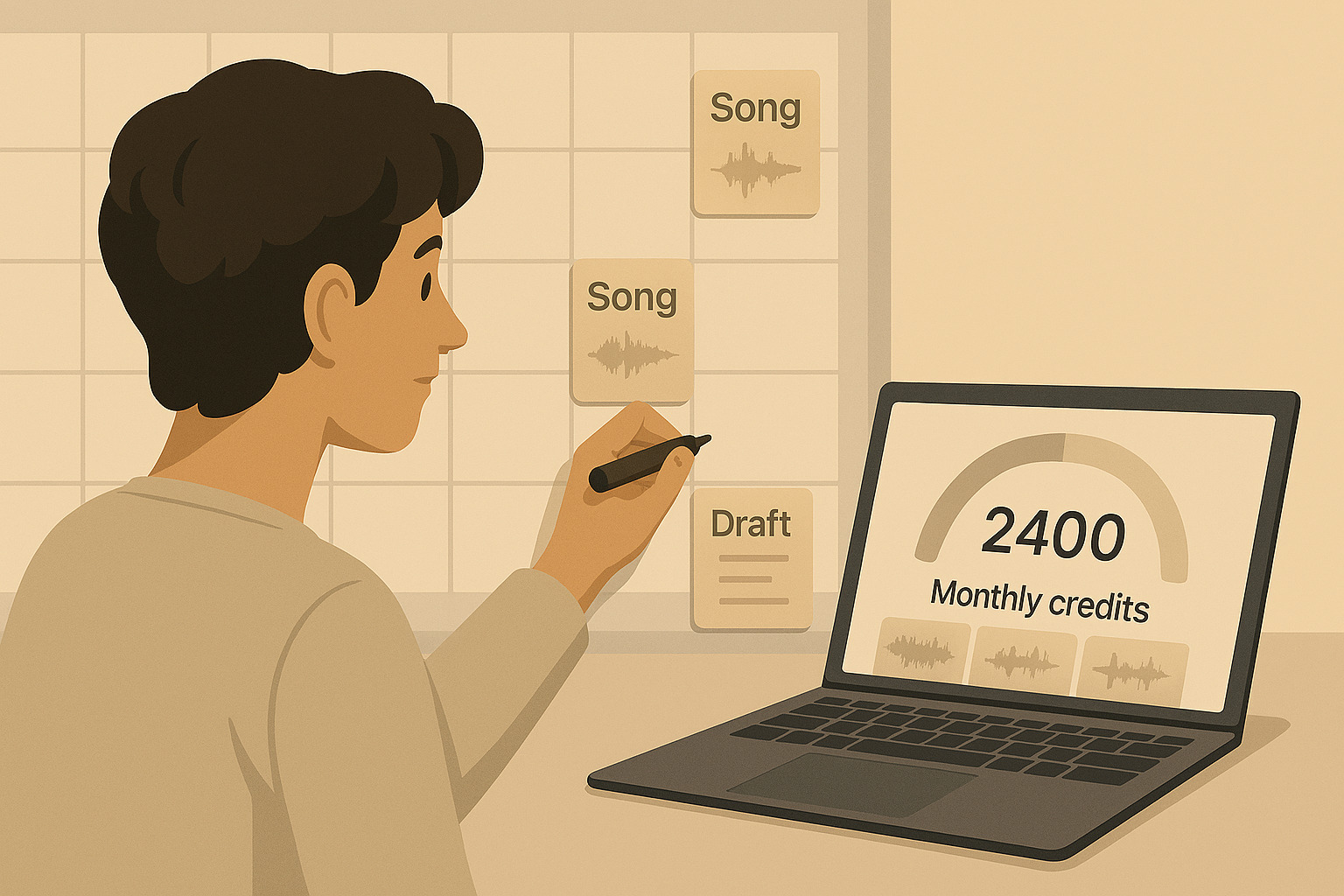 Independent creator batching weekly songs with a predictable credit budget