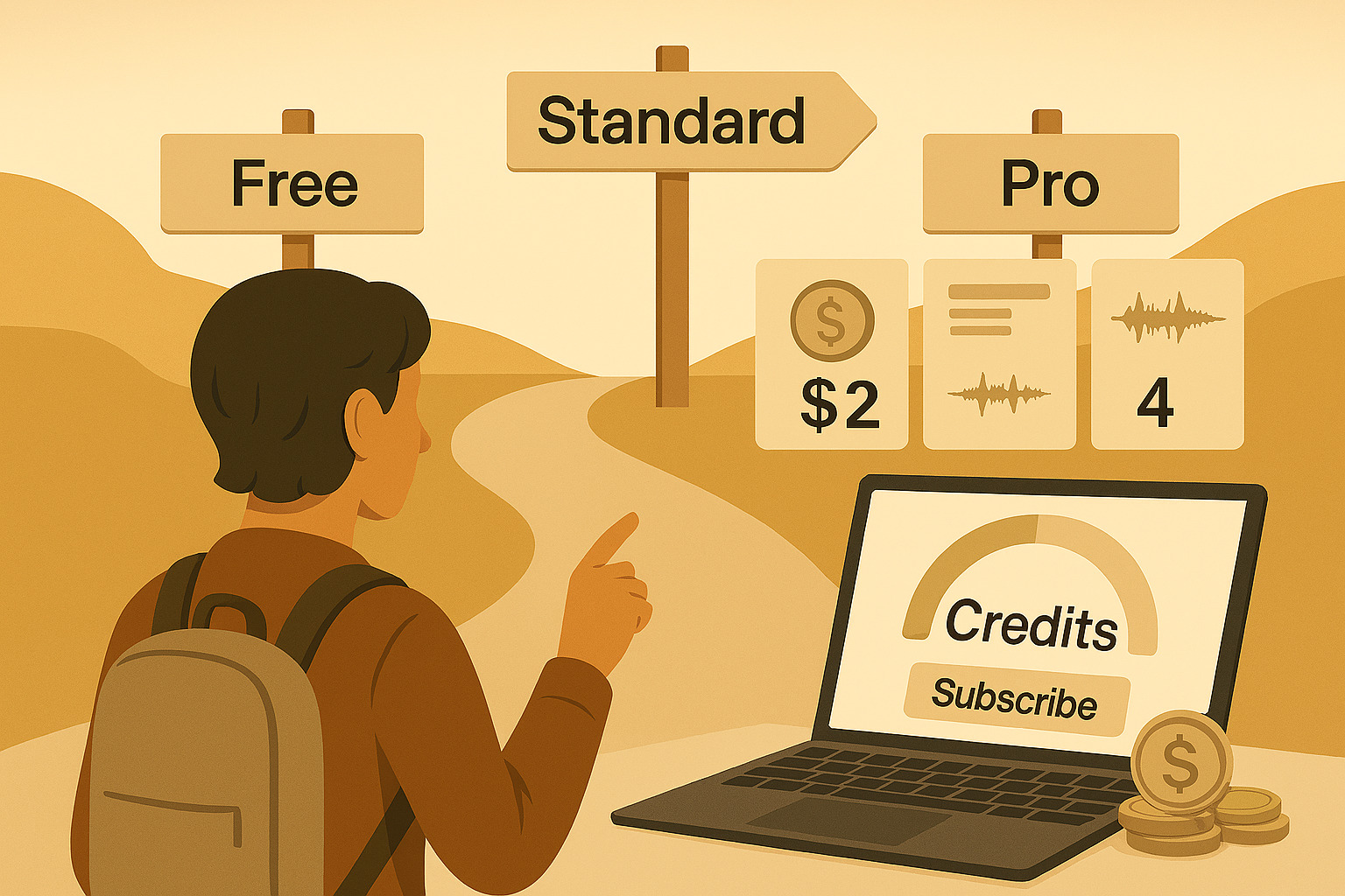 Creator choosing between Free Standard and Pro based on workflow and credit burn rate