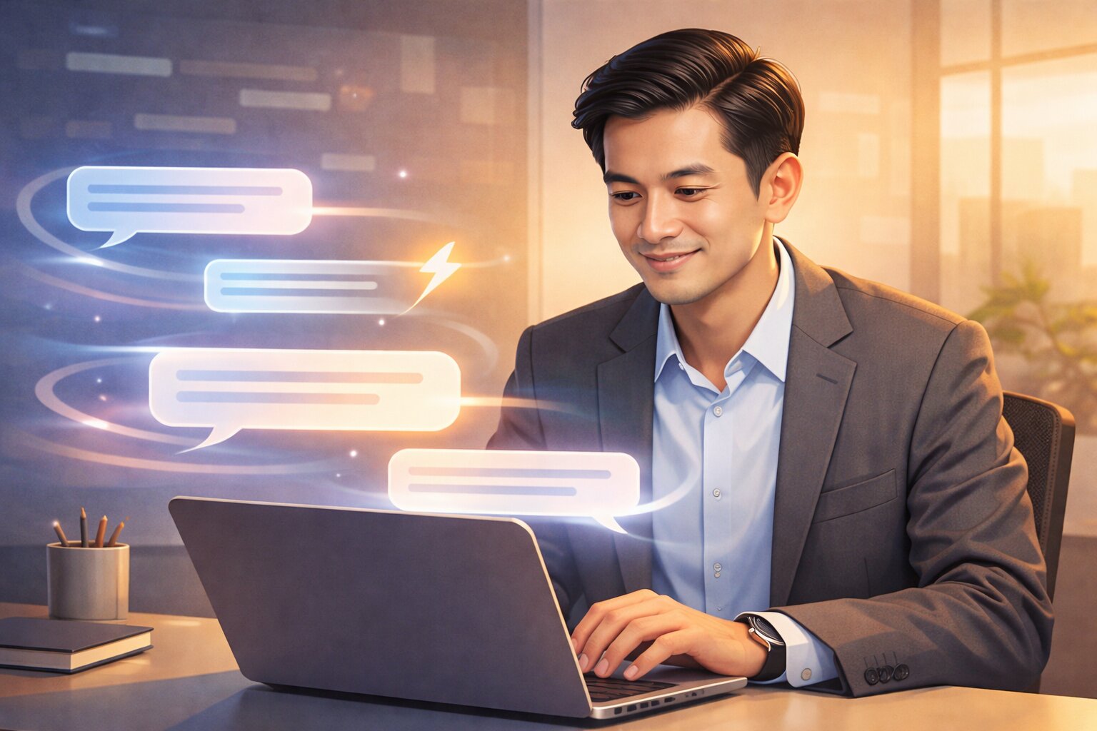 Ilustrasi percakapan cepat dan lancar dengan GPT-5.3 Instant.