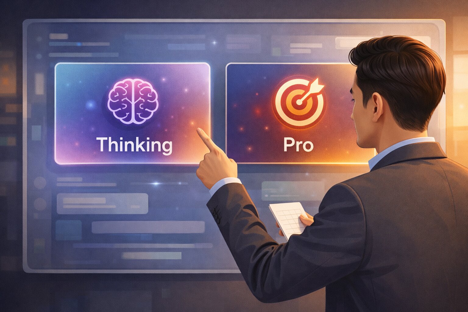 Ilustrasi memilih mode Thinking dan Pro pada GPT-5.4 di ChatGPT.