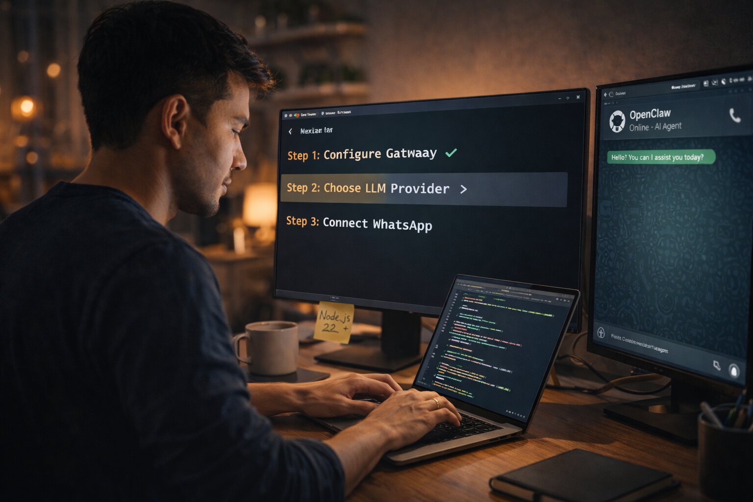 Cara install OpenClaw di terminal menggunakan Node.js untuk memulai AI agent