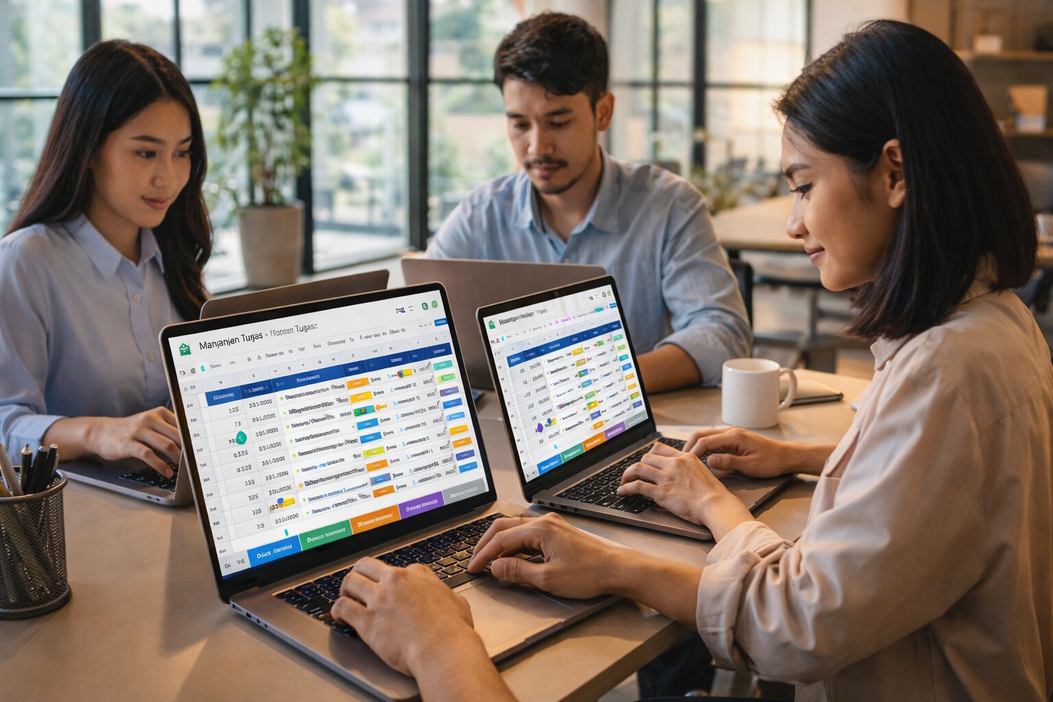 Tim profesional Indonesia berkolaborasi menggunakan Google Sheets secara real-time untuk manajemen proyek