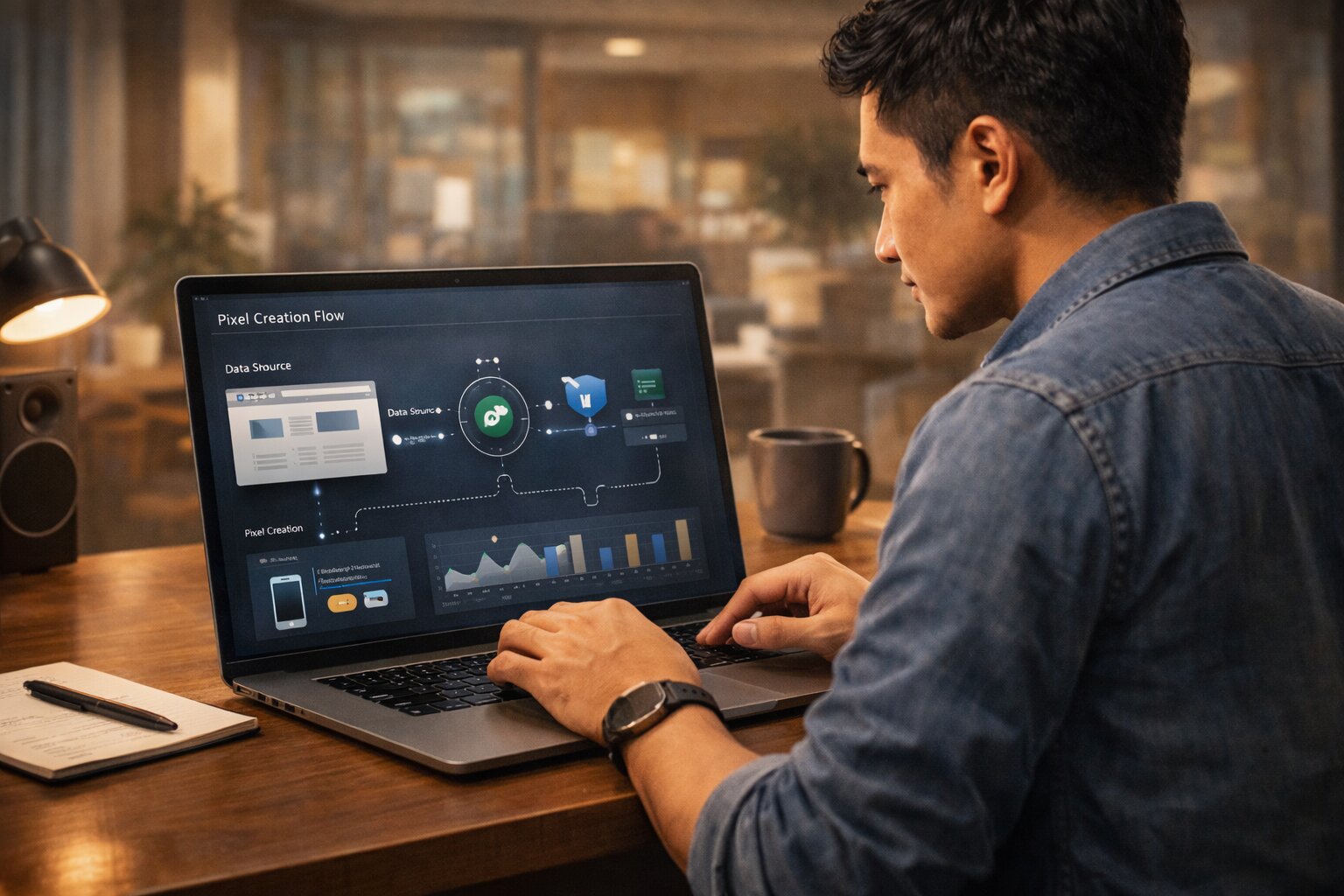 Ilustrasi pengguna membuat TikTok Pixel dari Events Manager di laptop