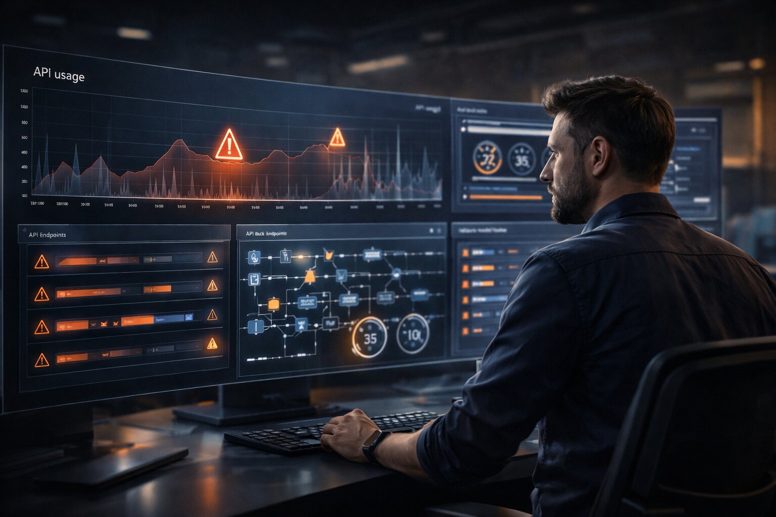 Human operator managing API rate limits, fallback models, and retry signals on a live dashboard