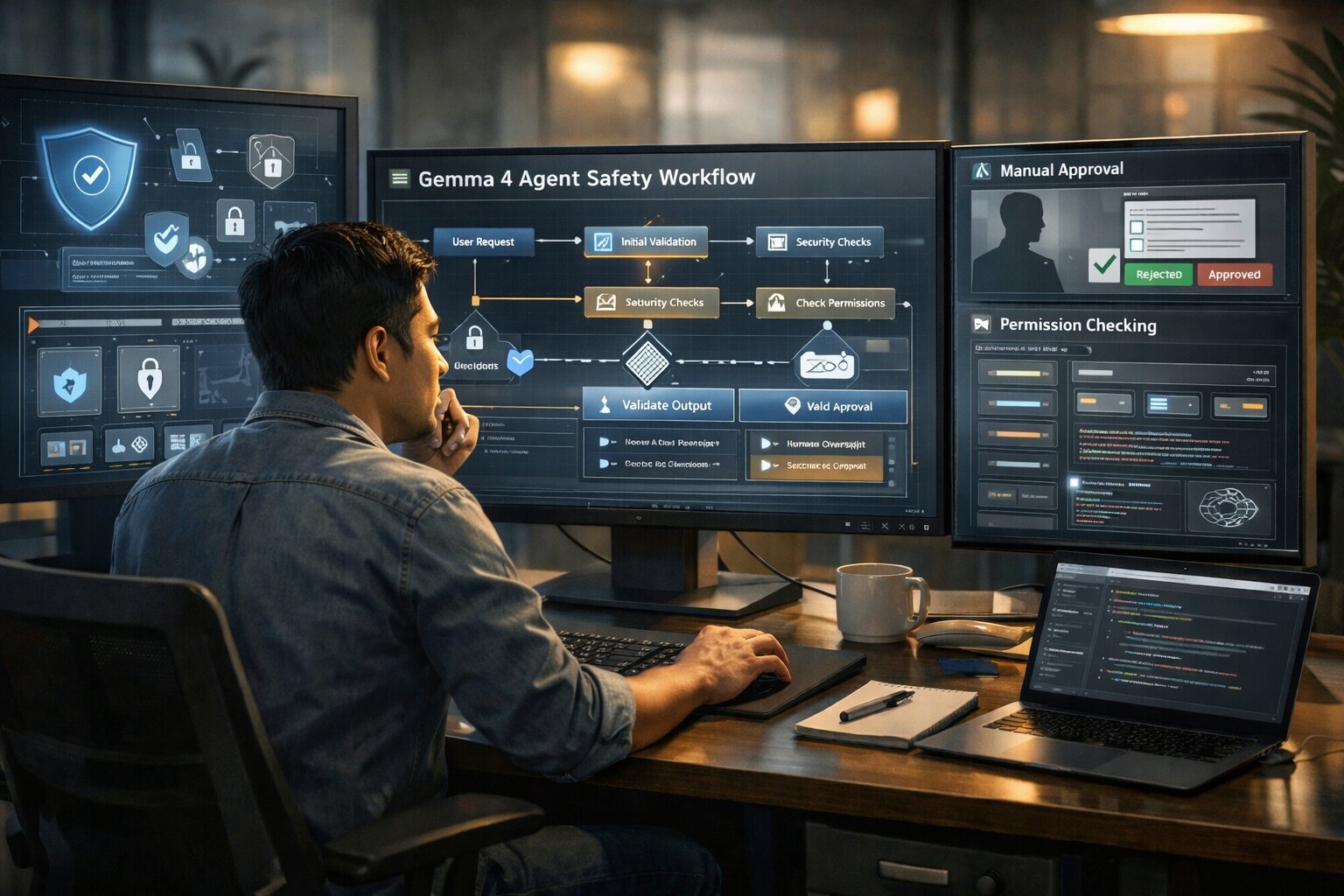 Ilustrasi guardrail pada Build AI Agent Gemma 4 sebelum dipakai untuk workflow AI di lingkungan nyata