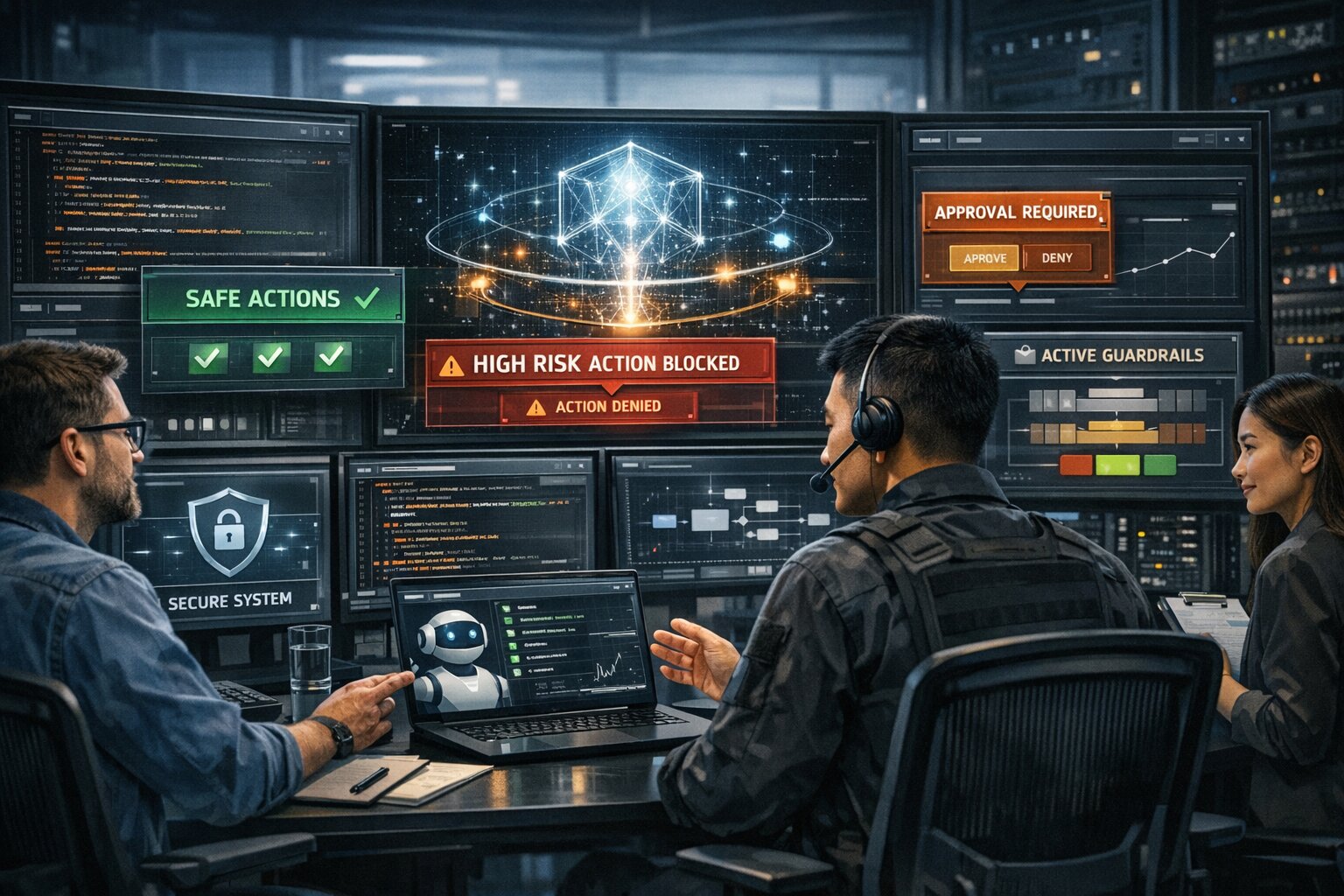 Ilustrasi guardrail AI pada Claude Opus 4.7 untuk mencegah tindakan berisiko