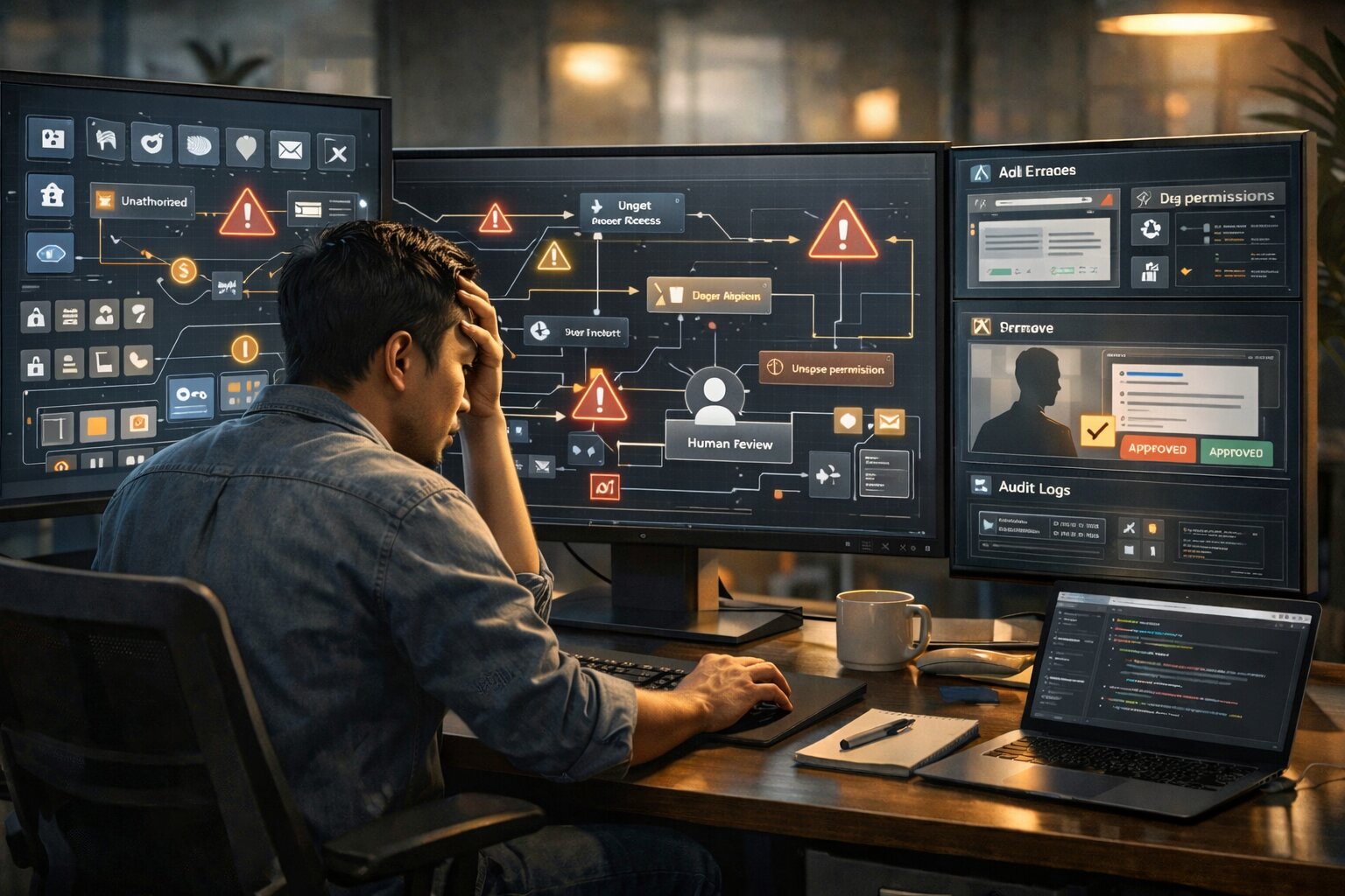 Ilustrasi kesalahan umum saat Build AI Agent Gemma 4 tanpa guardrail dan permission yang tepat