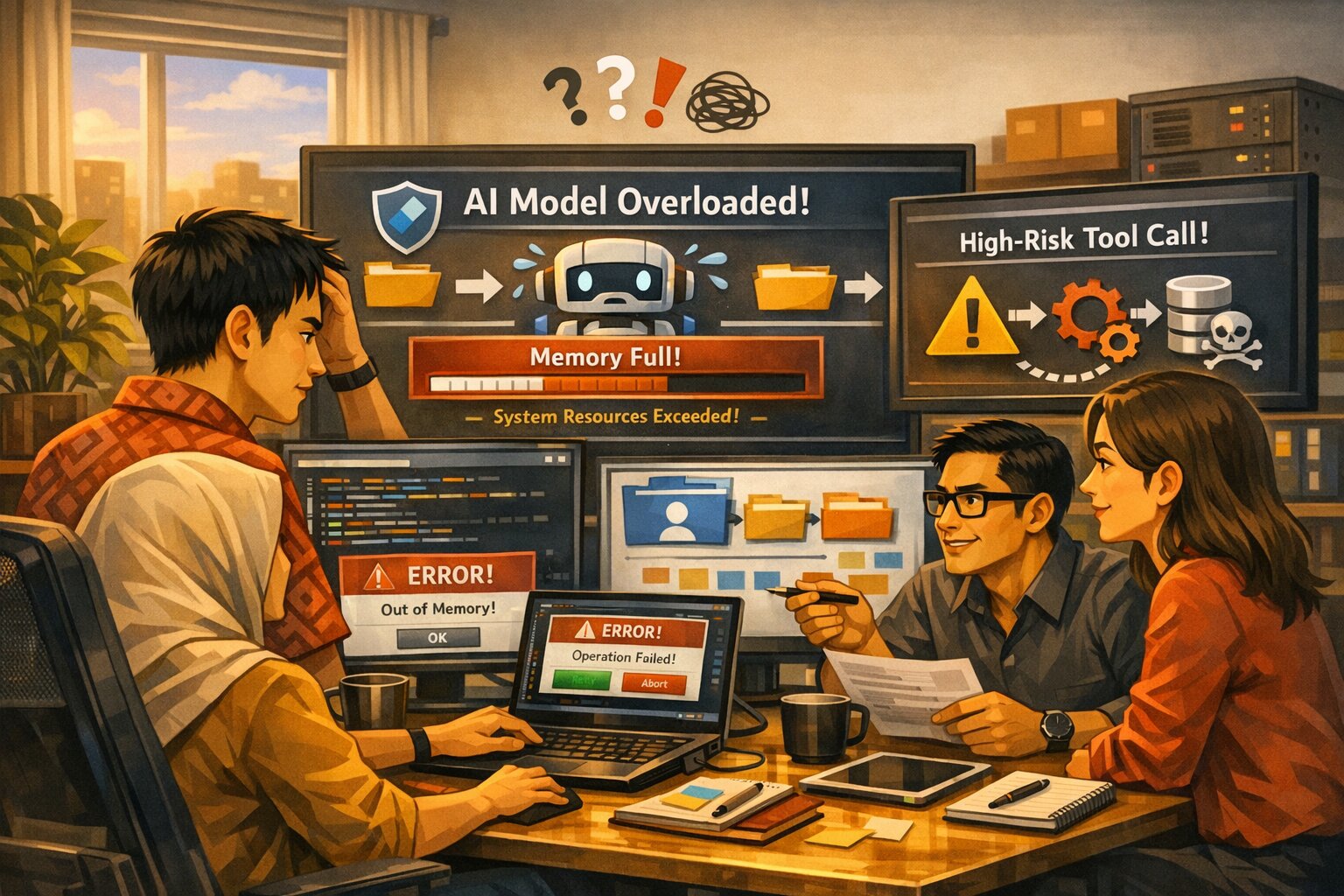 Ilustrasi vektor kesalahan umum saat menjalankan Gemma 4 lokal