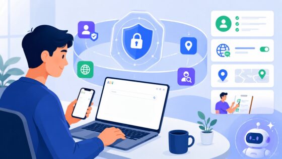 Ilustrasi pengguna mengecek penyebab Google AI Mode tidak muncul dengan guardrail permission dan review manual