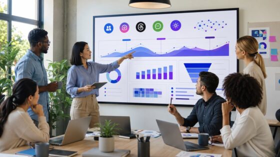 Marketing team reviewing Meta Ads updates 2026 and AI campaign performance dashboard
