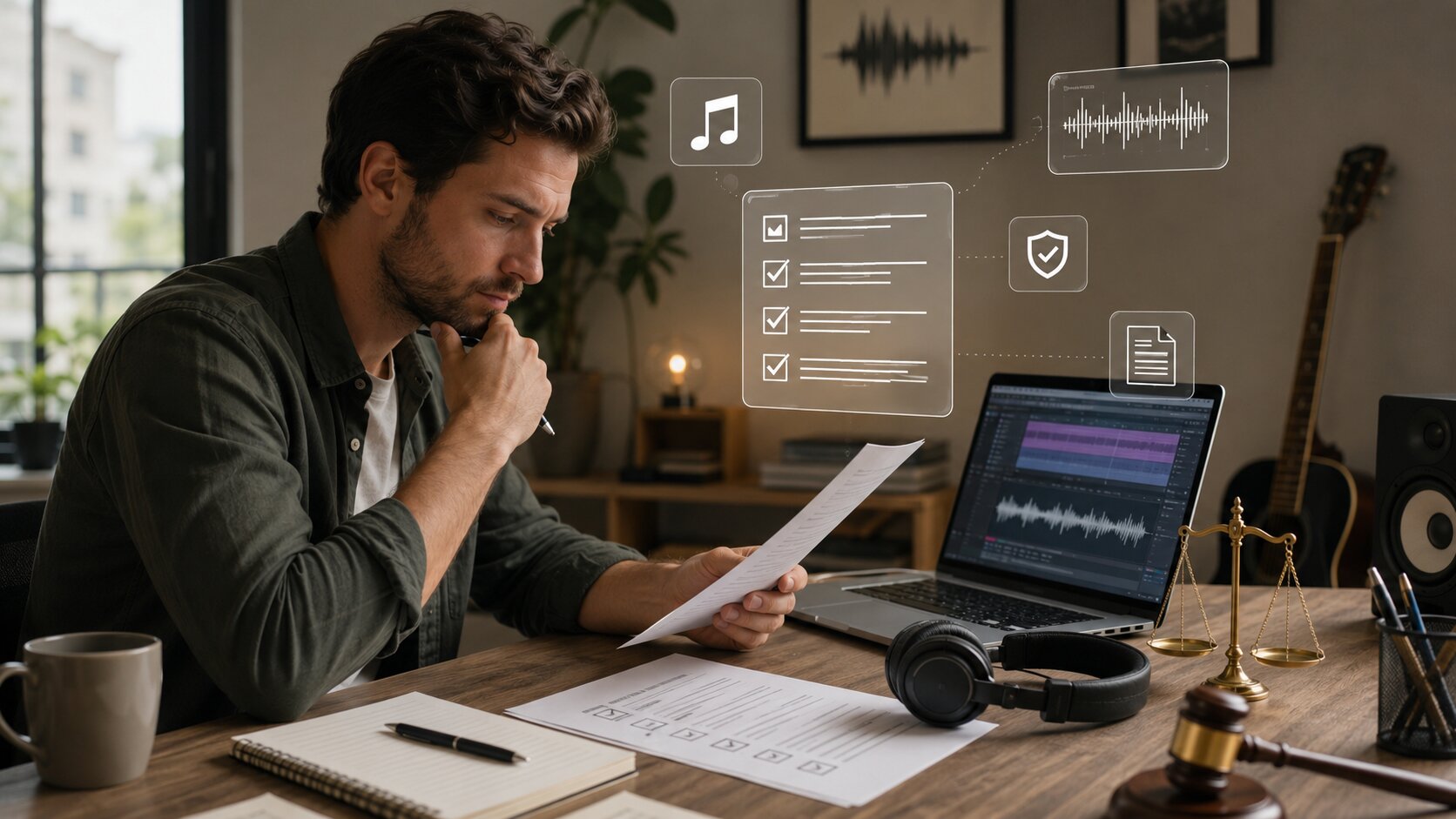 Creator checking Udio commercial use rights before publishing AI music